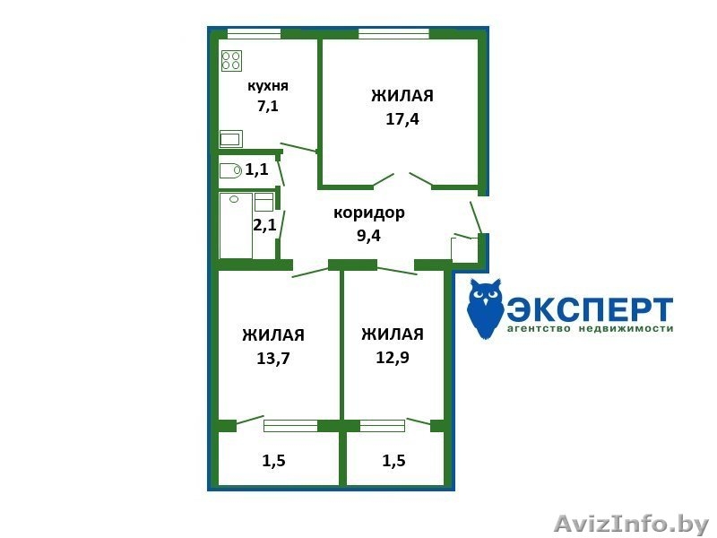 3-комнатная квартира в центре Молодечно, ул. Б. Хмельницкого, 1 - Изображение #1, Объявление #1390114